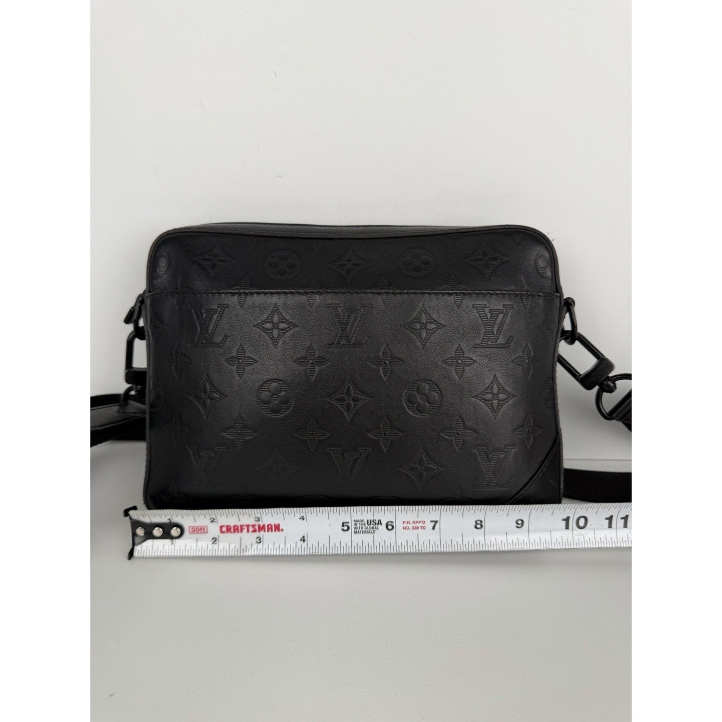 Louis Vuitton Shadow Duo Messenger Bag Black Embossed Monogram Leather NFC S-09