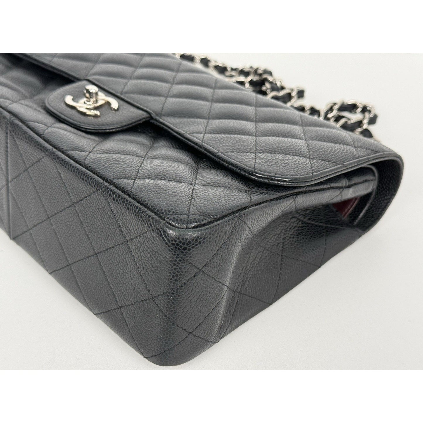 Chanel Classic Caviar Jumbo Double Flap Bag Black with Silver Hardware B-2