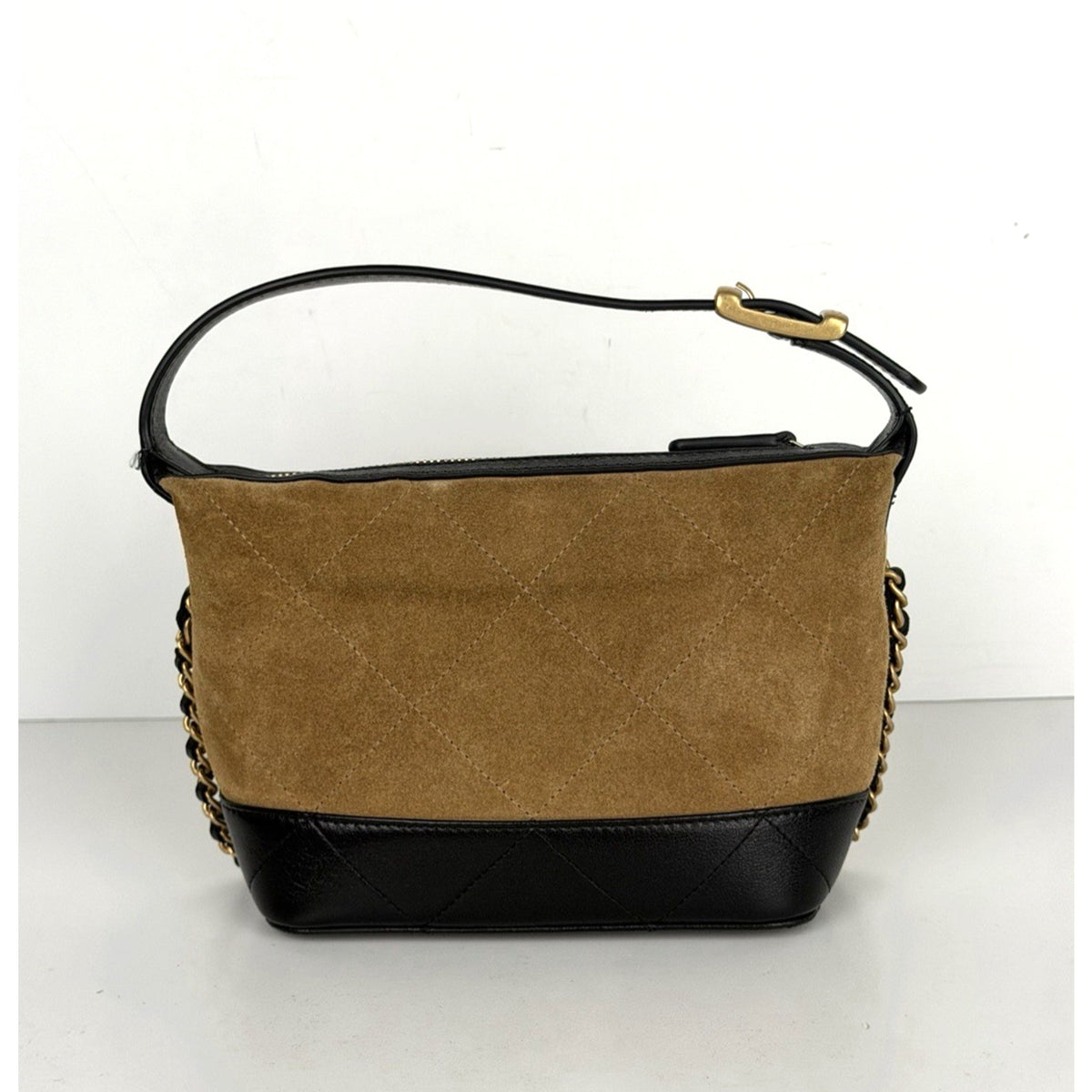 Chanel Coco Base Quilted Mini Hobo Clutch Bag with Chain in Brown Suede NFC E-3