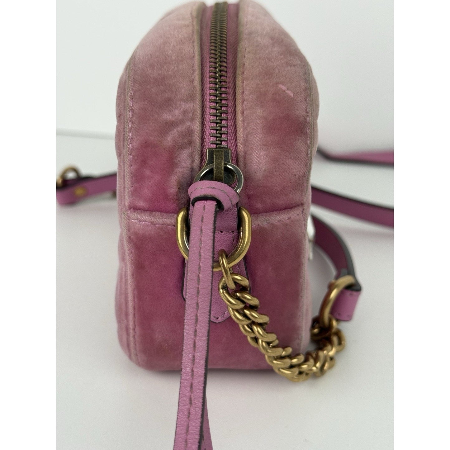 GUCCI Shoulder Bag GG Marmont Velvet Quilted Velour Pink
