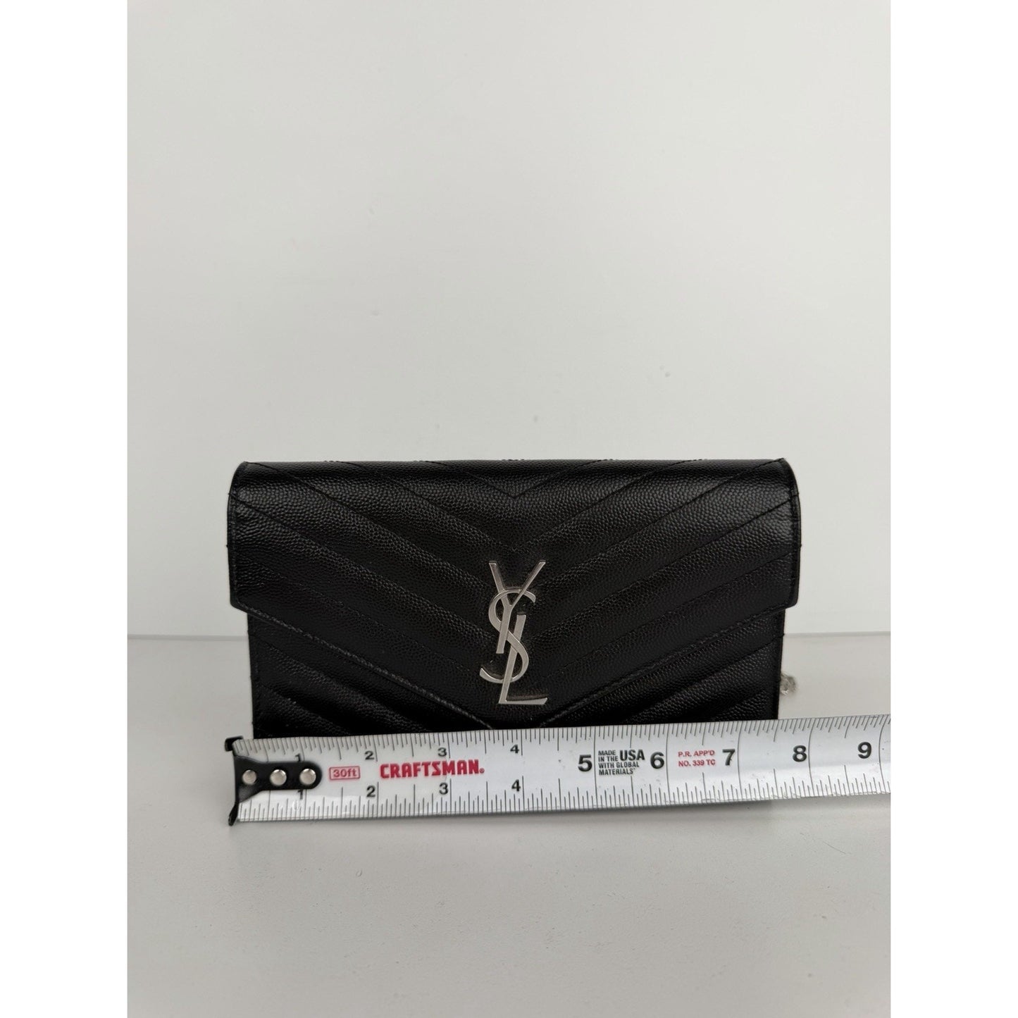 Saint Laurent Cassandre Chain Wallet Bag Small Black Grain de Poudre Leather S12