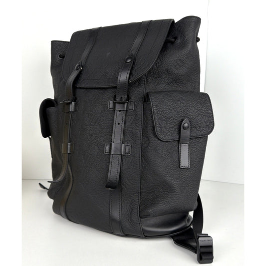 Louis Vuitton Christopher PM Backpack Black Embossed LV Monogram Leather NFC E-4