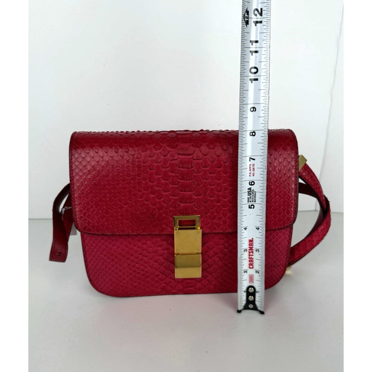 Celine Medium Classic Box Flap Shoulder Bag Red Python Leather Gold Hardware C-1