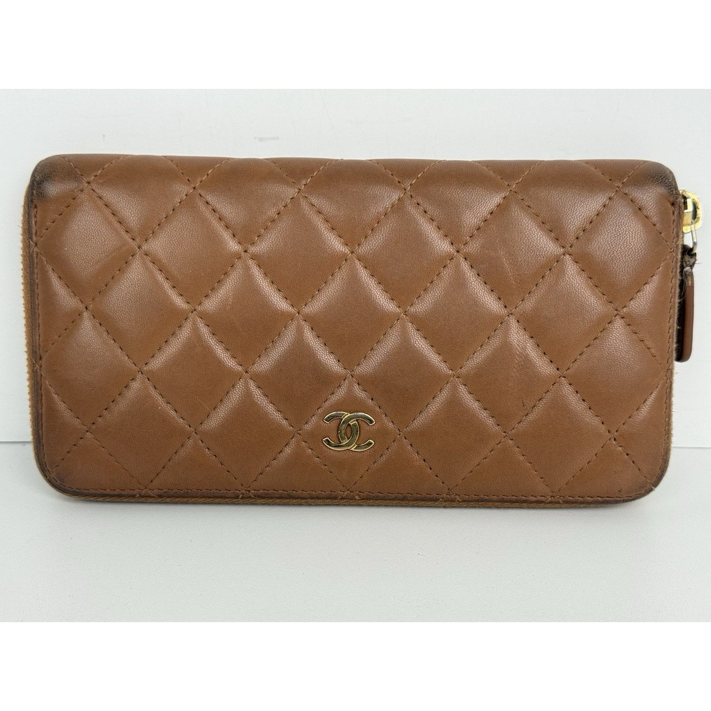 Chanel Timeless Quilted Leather Zip Around Wallet Brown with Gold Hardware