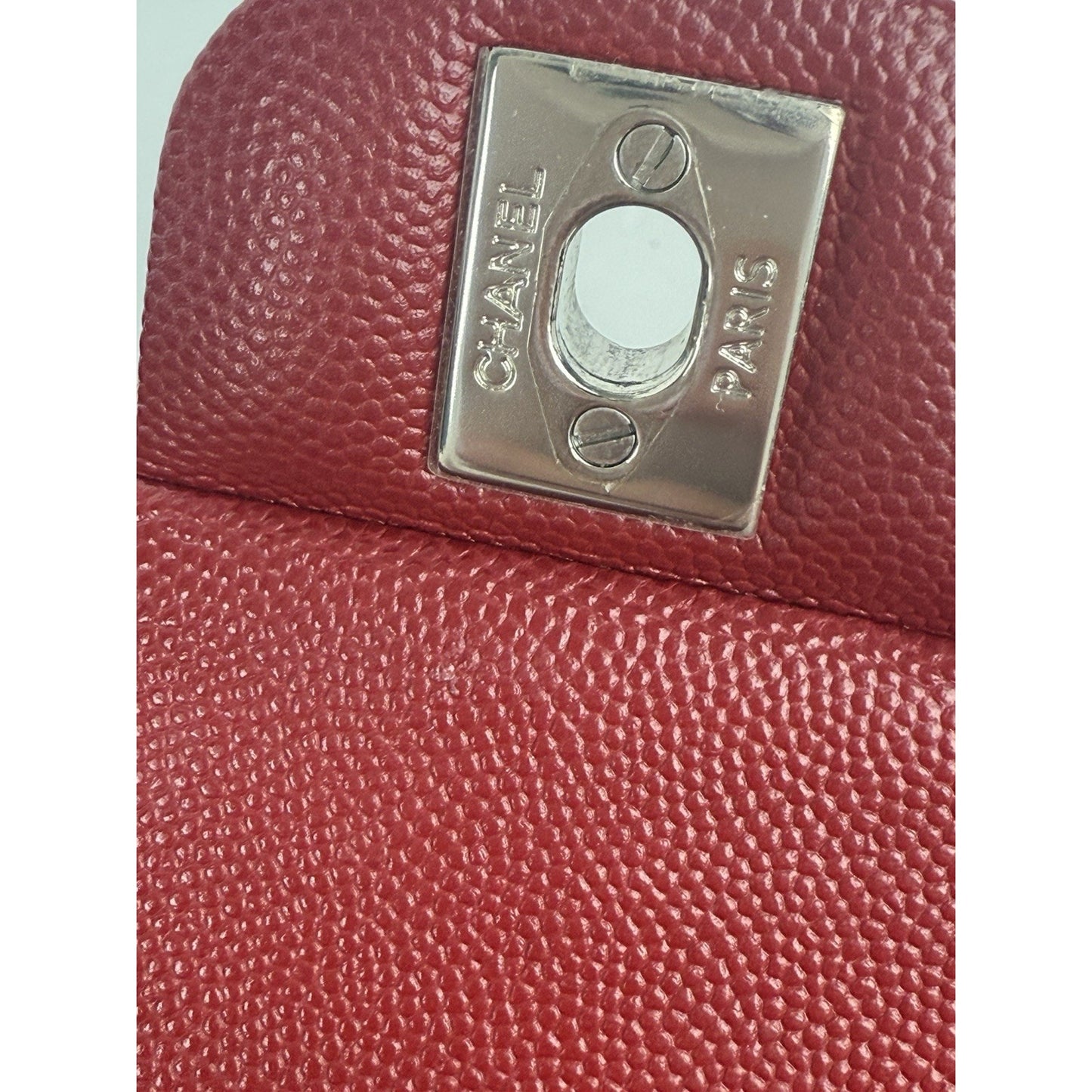 CHANEL Timeless Classic Small Red Caviar Leather Double Flap Shoulder Bag