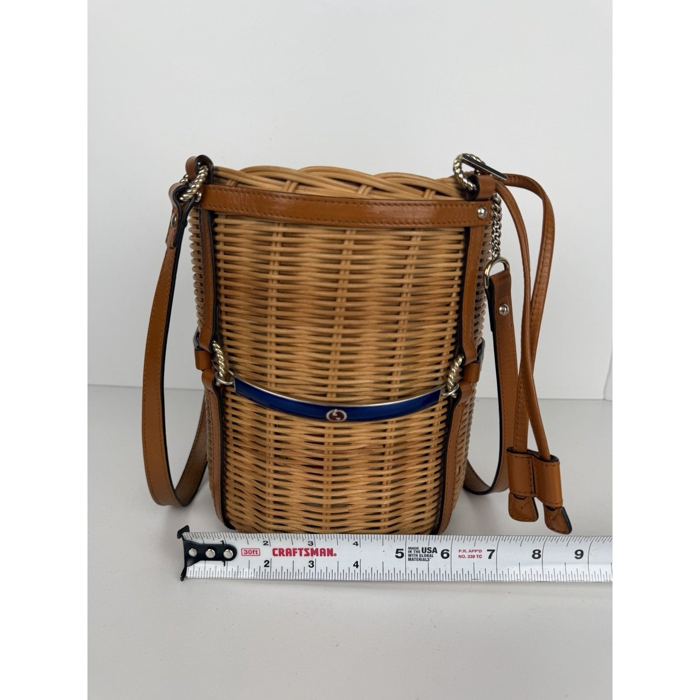 Gucci Cestino Bucket Top Handle Bag Small in Brown Wicker S-20