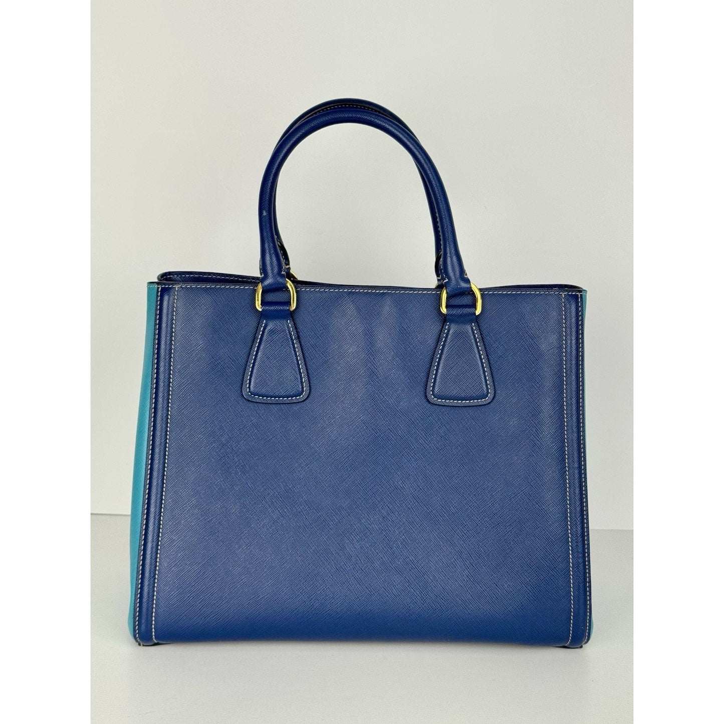Prada Galleria Saffiano Lux Leather Two Tone Blue Tote C-9