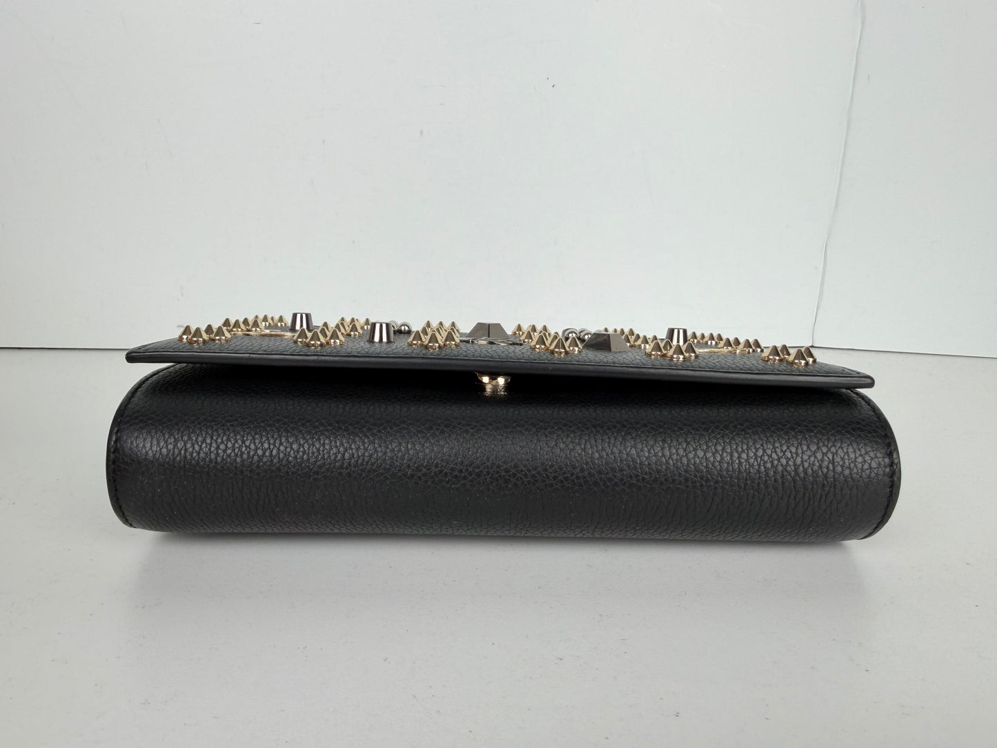 Christian Louboutin Paloma Clutch Bag in Black Leather with Spike Accents YS