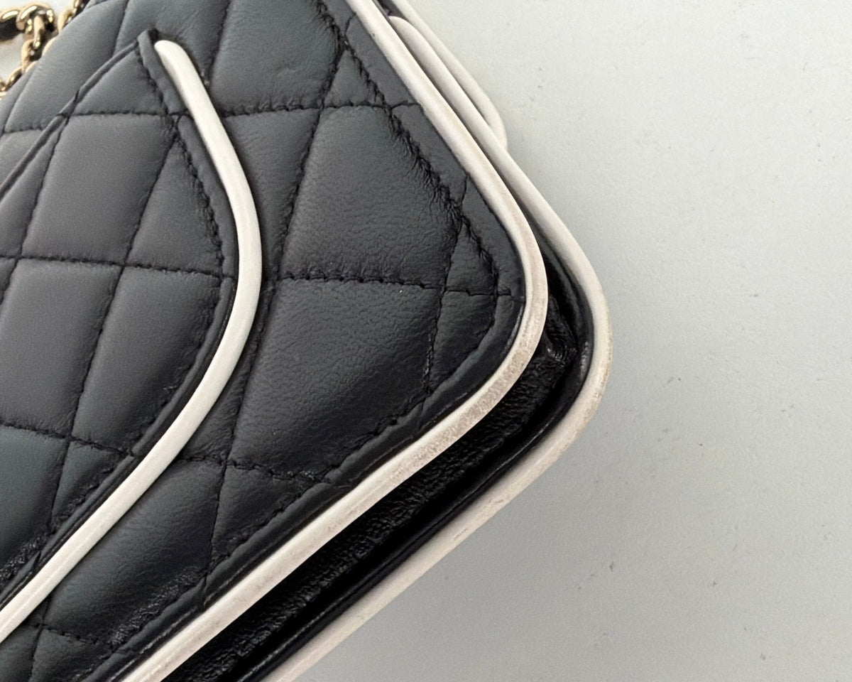 Chanel Wallet on Chain Crossbody Bag in Black & White Quilted Lambskin Leather NFC