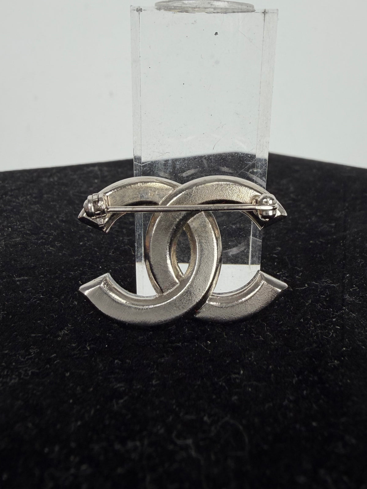 Chanel Baguette Crystal CC Brooch in Silver Color K-1