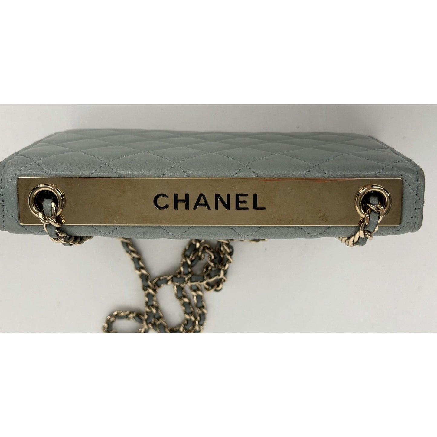 Chanel Lambskin Quilted CC Pearl Crush Wallet on Chain in Grey NFC E2
