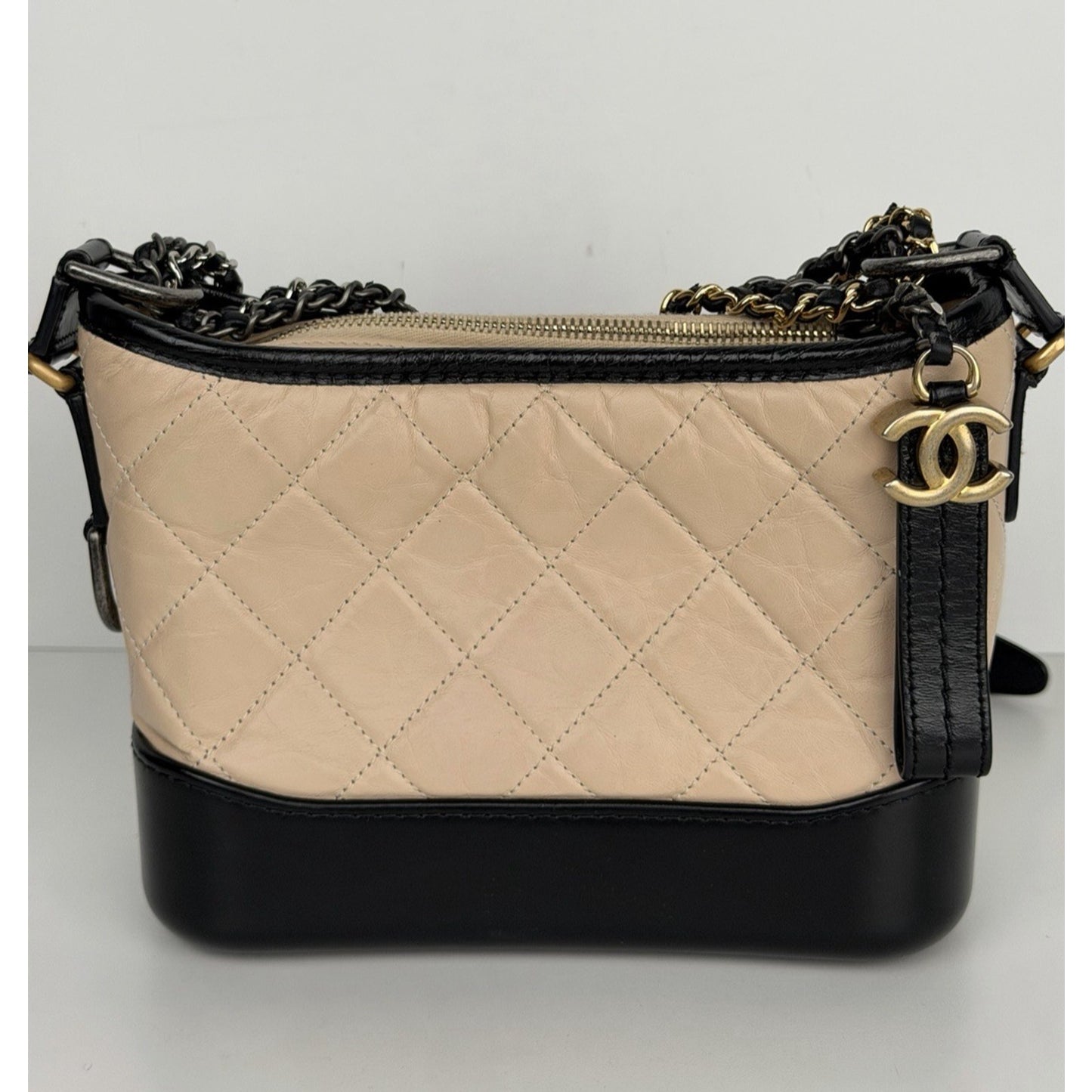 Chanel Small Gabrielle Hobo Bag in Beige and Black Aged Leather 2018 E1