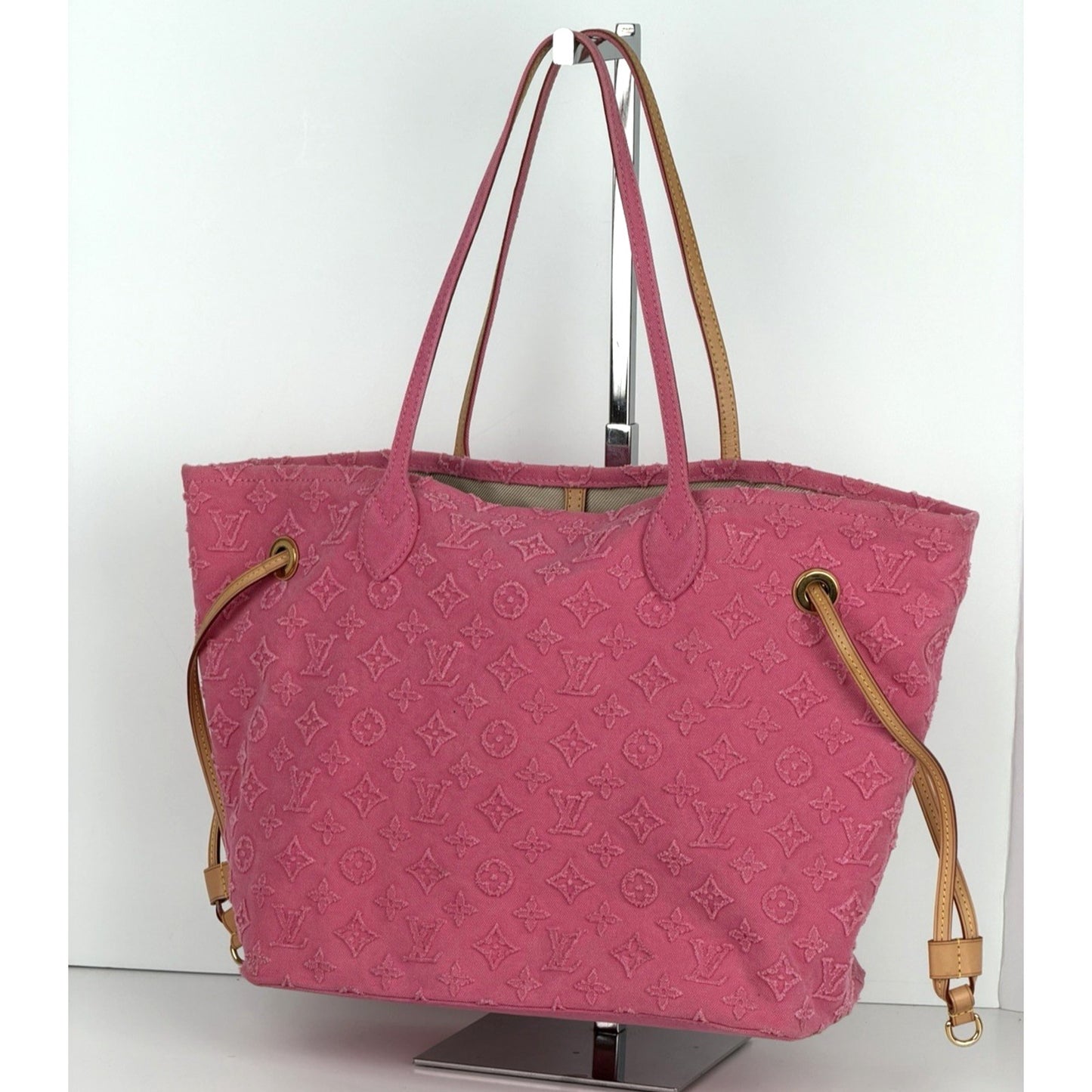 Louis Vuitton Neverfull MM Monogram Stonewashed Denim Tote Pink (2012) S10