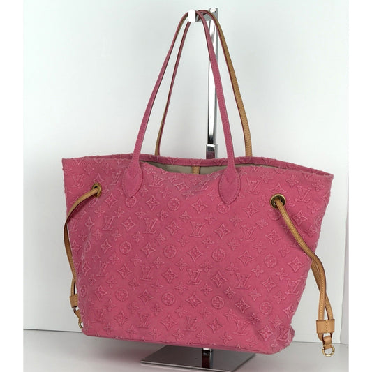 Louis Vuitton Neverfull MM Monogram Stonewashed Denim Tote Pink (2012) S10