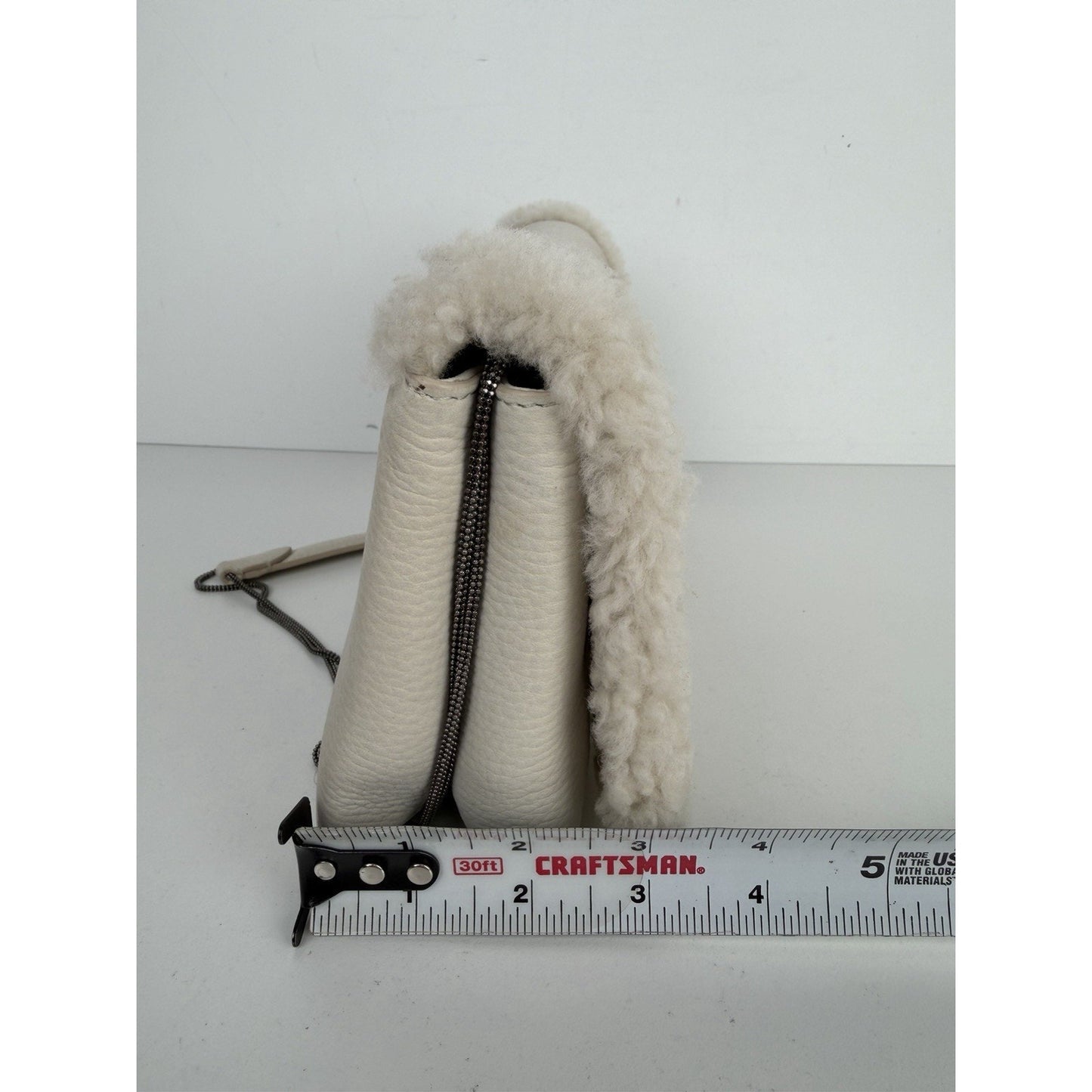 Brunello Cucinelli Shoulder Bag with Shearling Trim in Off-White Leather S15