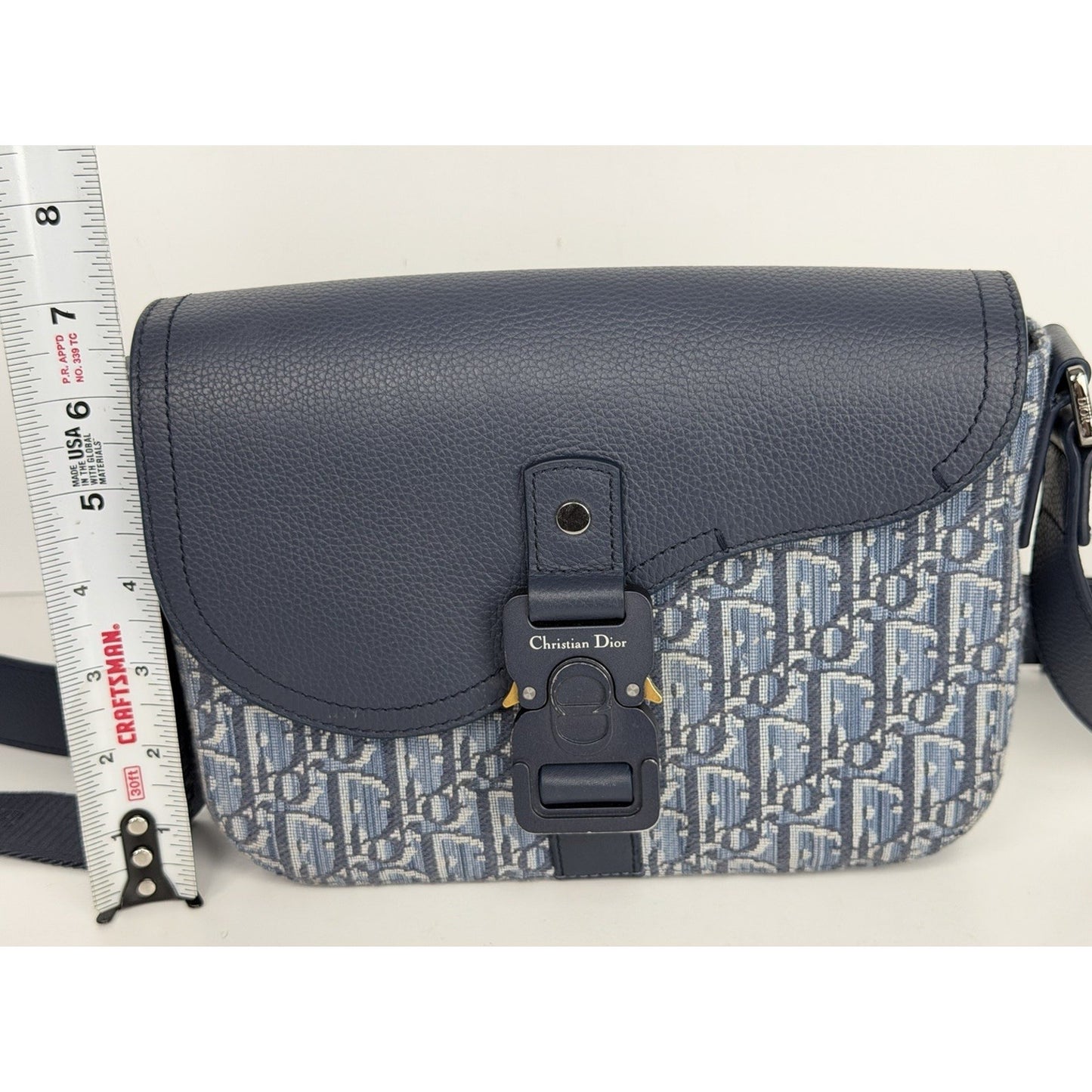 Dior Small Saddle Messenger Bag with Flap in Blue Dior Oblique Jacquard B1
