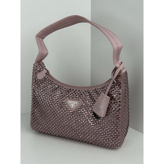 Prada Pink Crystal 2000 Re-Edition Hobo Handbag Satin Finish