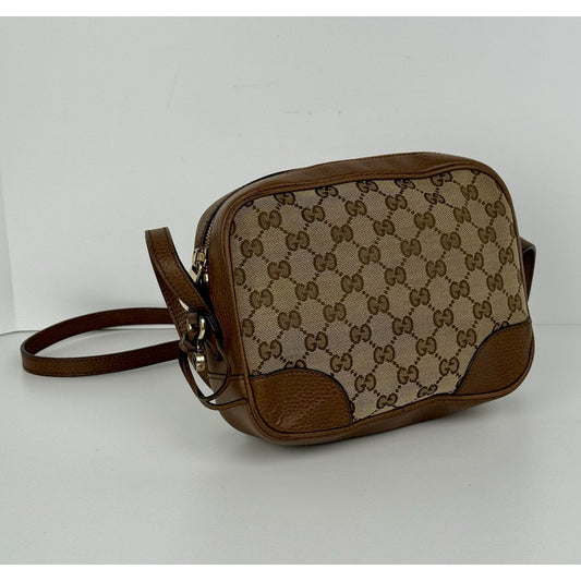 Gucci Camera Bag Beige Canvas Brown Leather Shoulder Bag