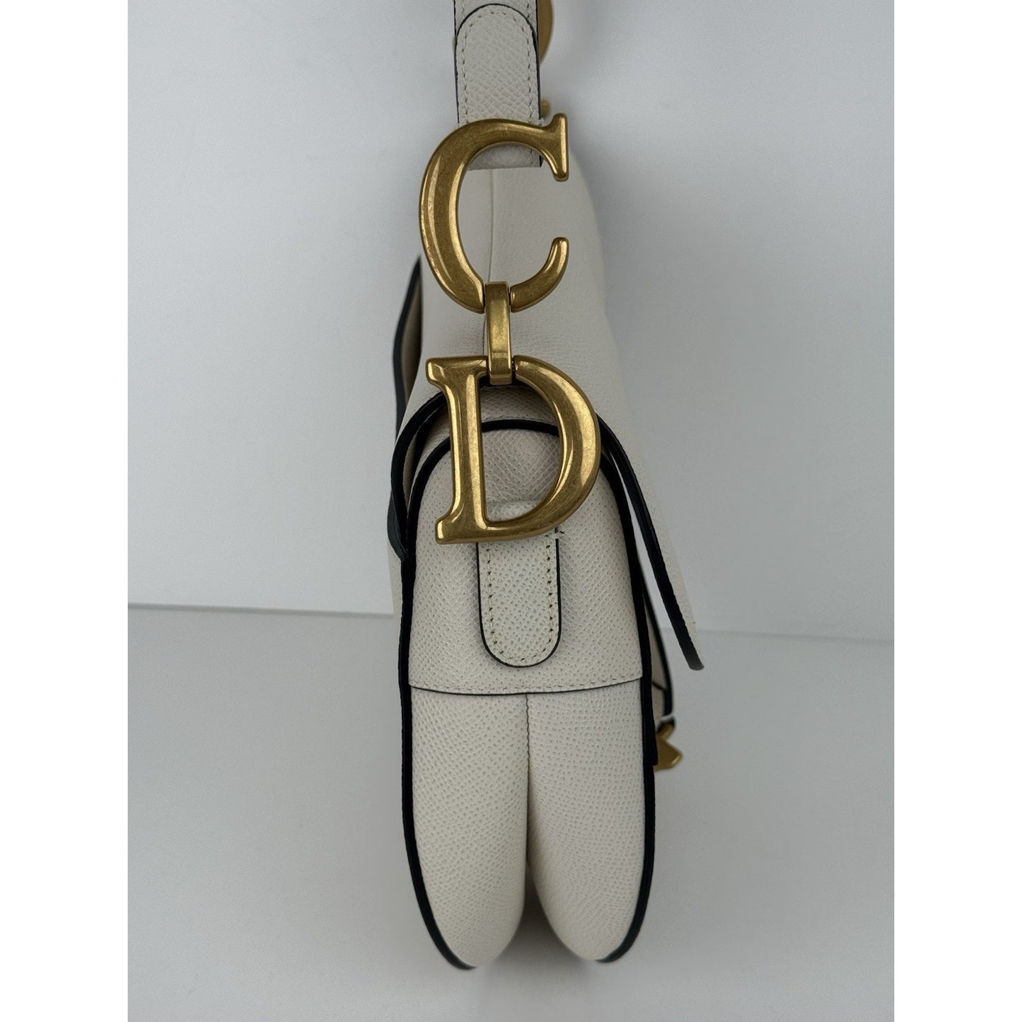 Christian Dior Medium Saddle White Leather Shoulder Bag