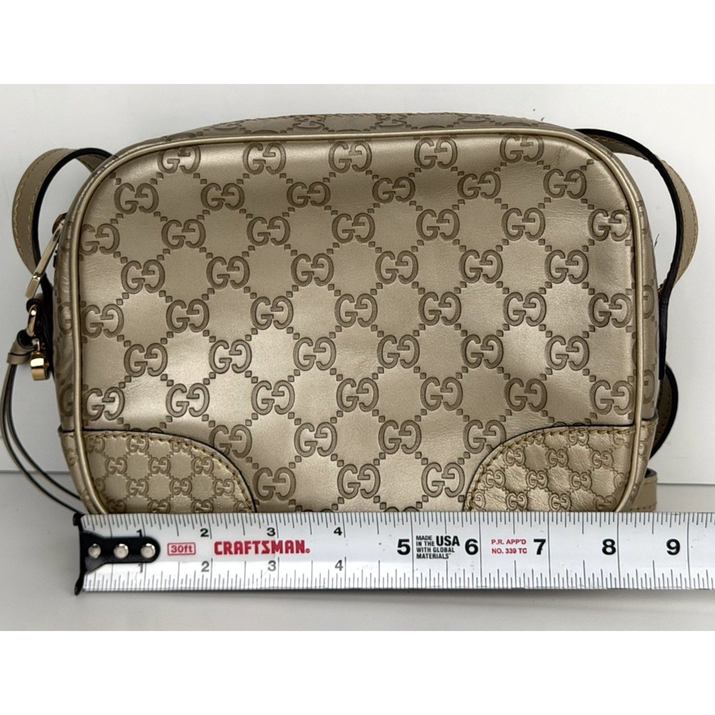 Gucci Bree Disco Mini Crossbody Bag in Gold Embossed Guccissima Leather S-10