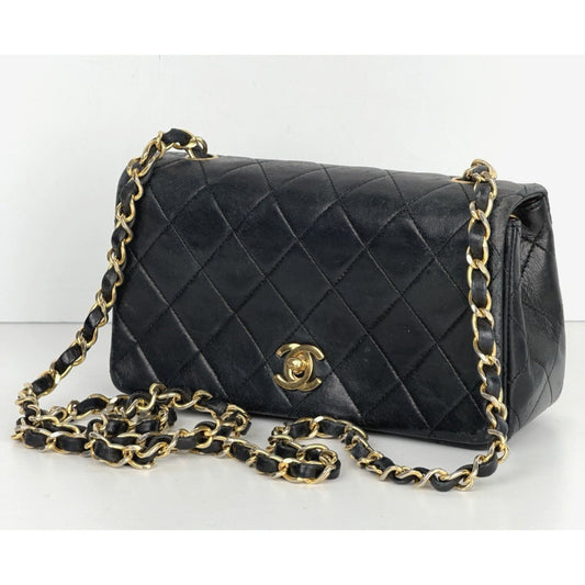 Chanel Mini Single Flap Bag Black Quilted Lambskin Leather 1989-1991 U2