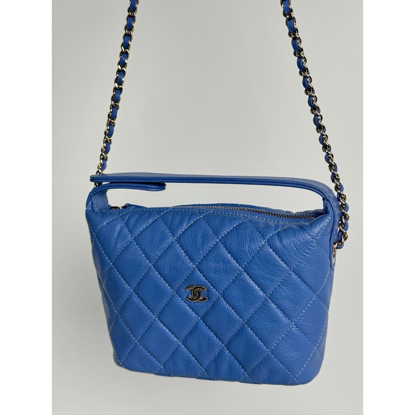 Chanel 25C Quilted Hobo Clutch with Chain Blue Caviar Leather C-8