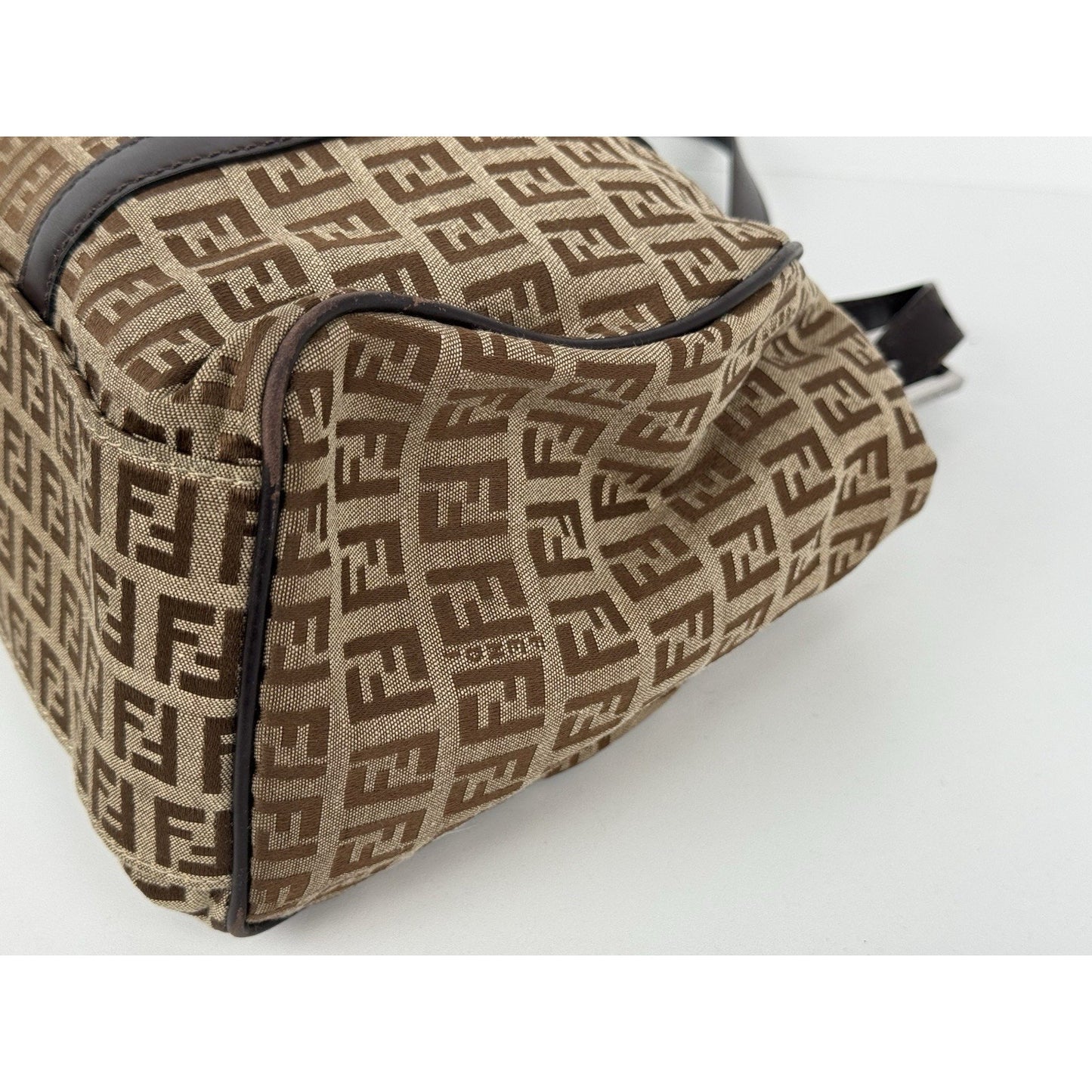 Fendi Zucchino Canvas Monogram Bag with Leather Trim and Silver Hardware