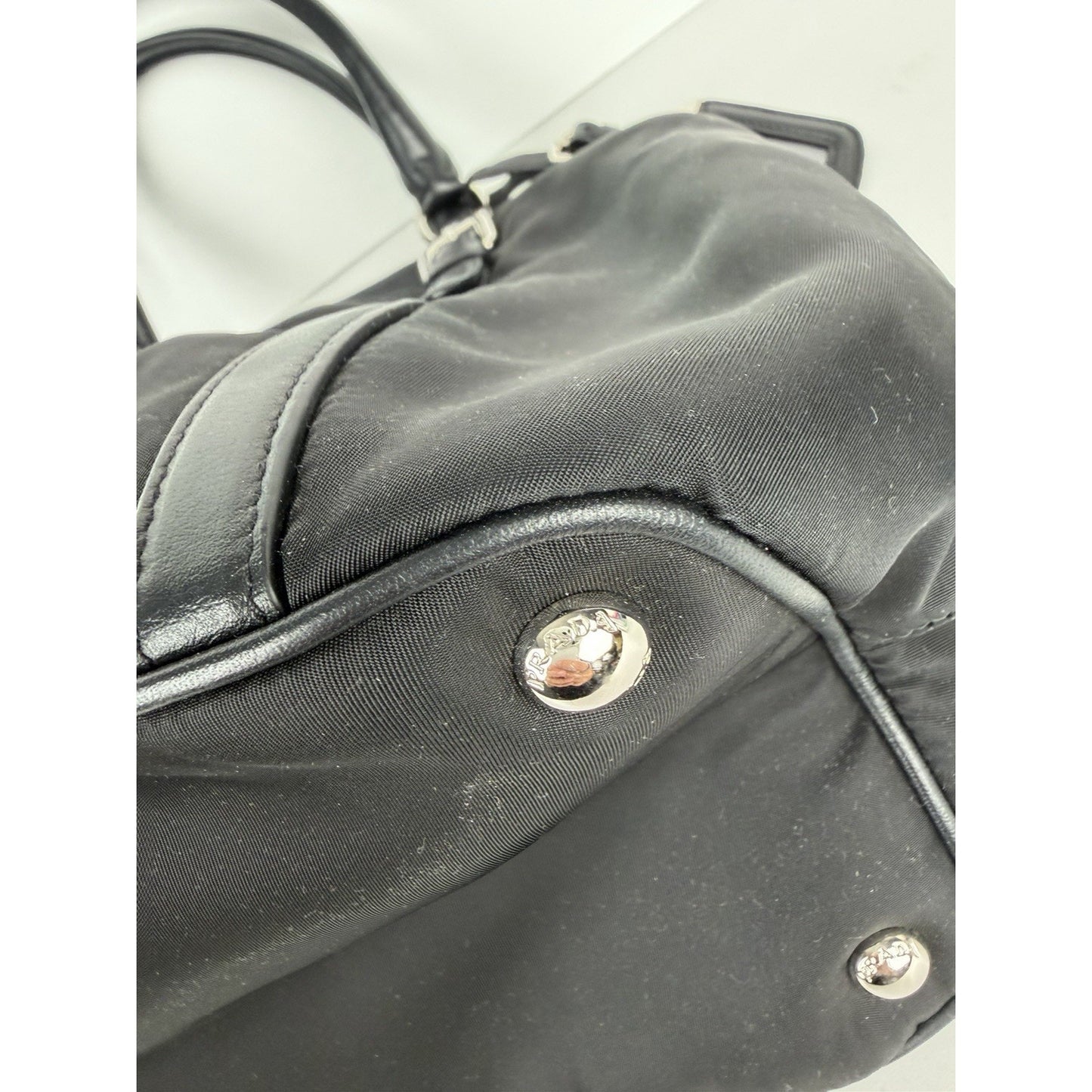 Prada Tessuto Top-Handle Bag Medium in Black Nylon with Silver Hardware S-12