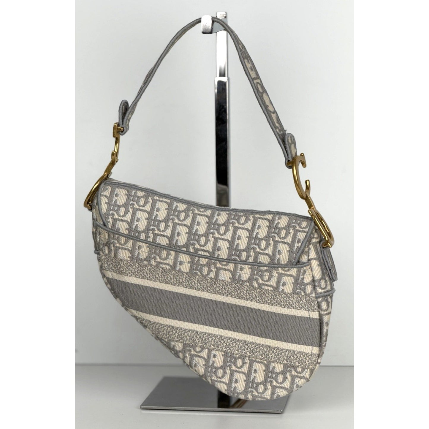 Christian Dior Oblique Embroidered Saddle Bag in Gray Canvas 2021 D8
