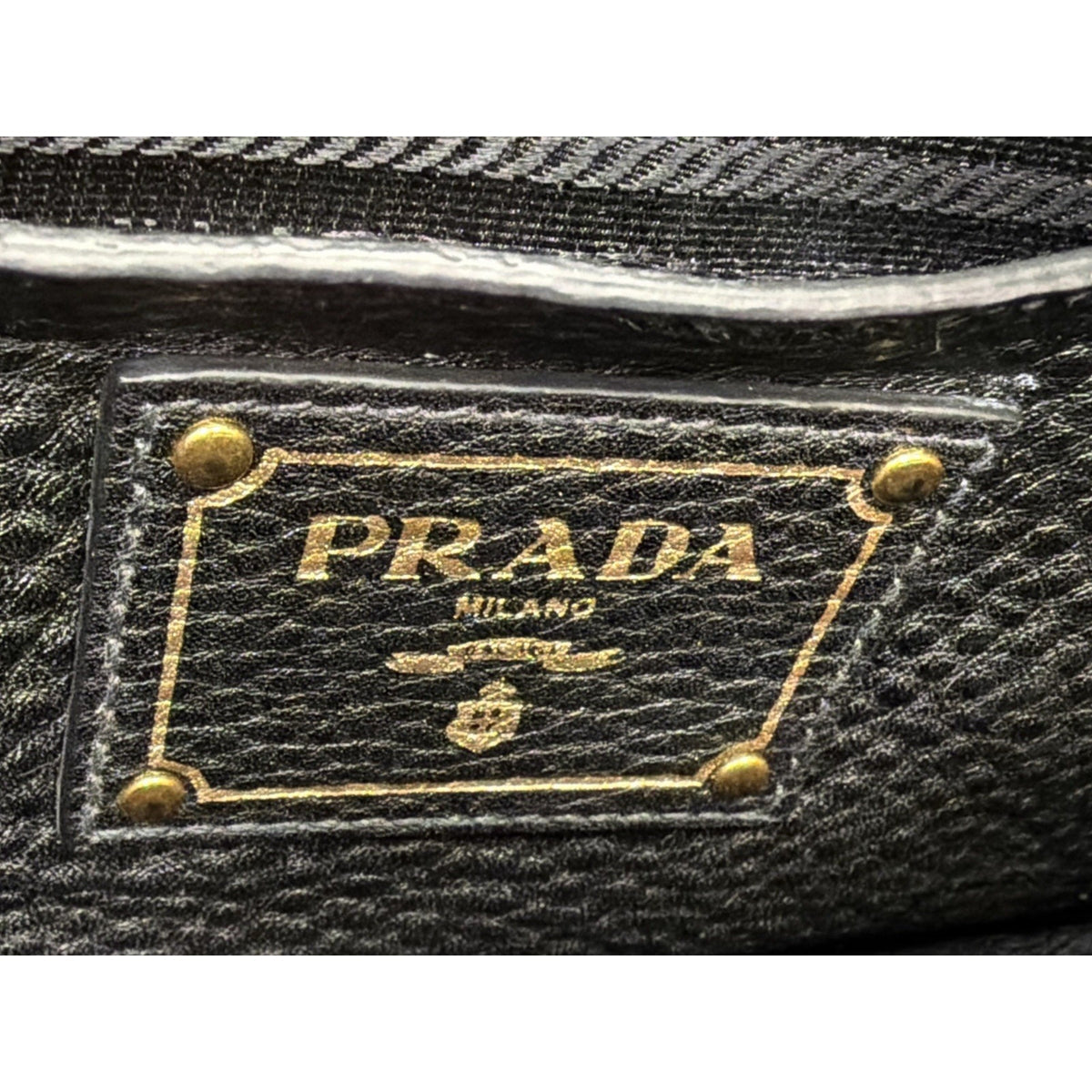 Prada Vitello Daino Medium Top Handle Bag in Black Leather Gold-Tone Hardware E6