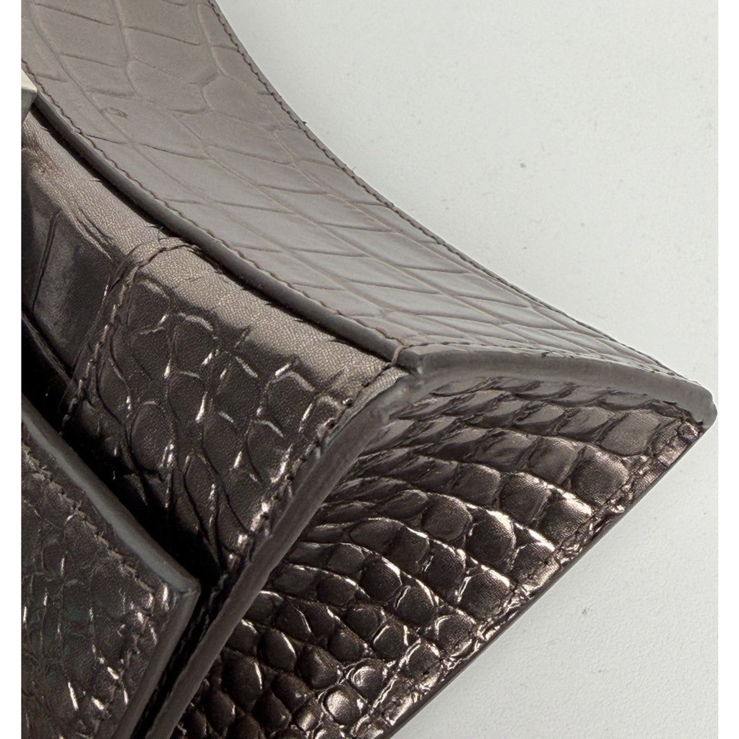 Balenciaga Hourglass XS Bag in Metallic Dark Gray Croc-Effect Leather S03