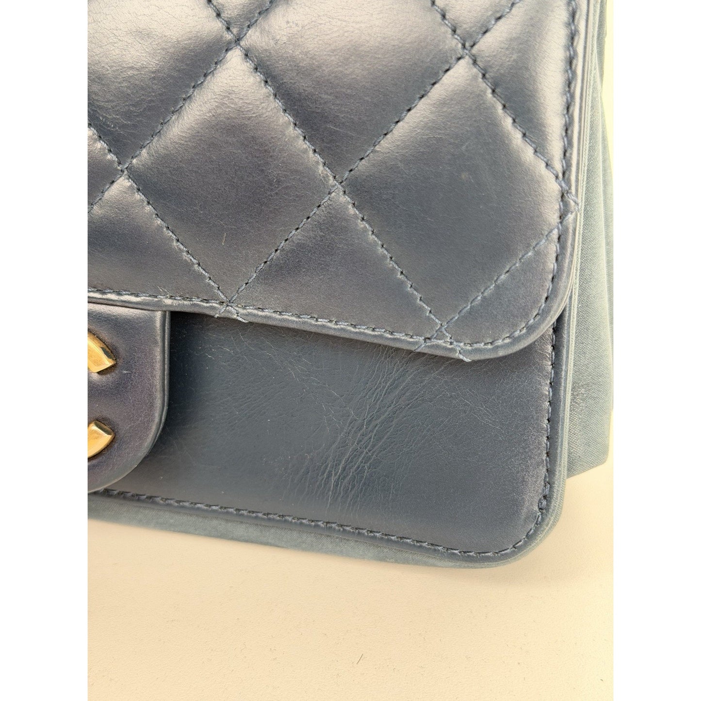 Chanel Mini Straight-Lined Flap Bag Blue Leather Shoulder Bag 2018-2019