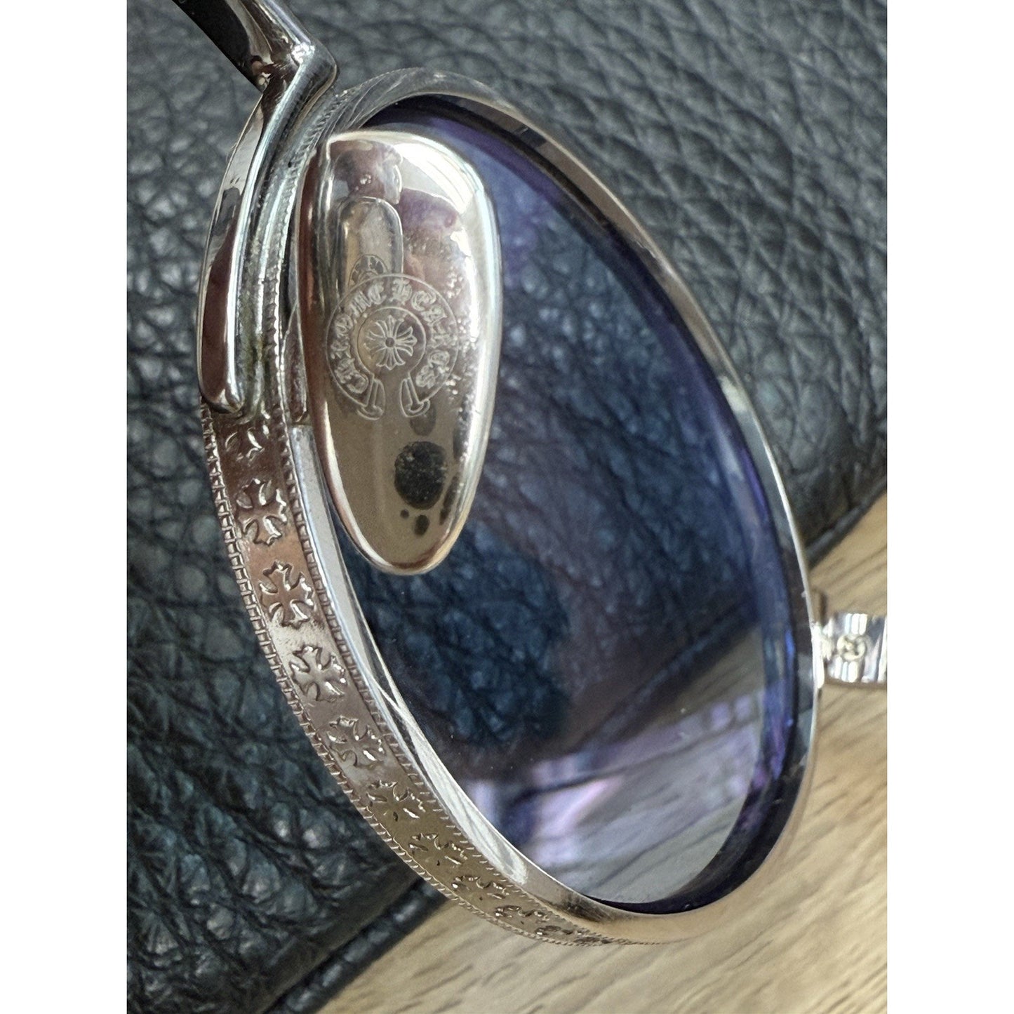 CHROME HEARTS Honey Dipped Sterling Silver Oval Blue Sunglasses