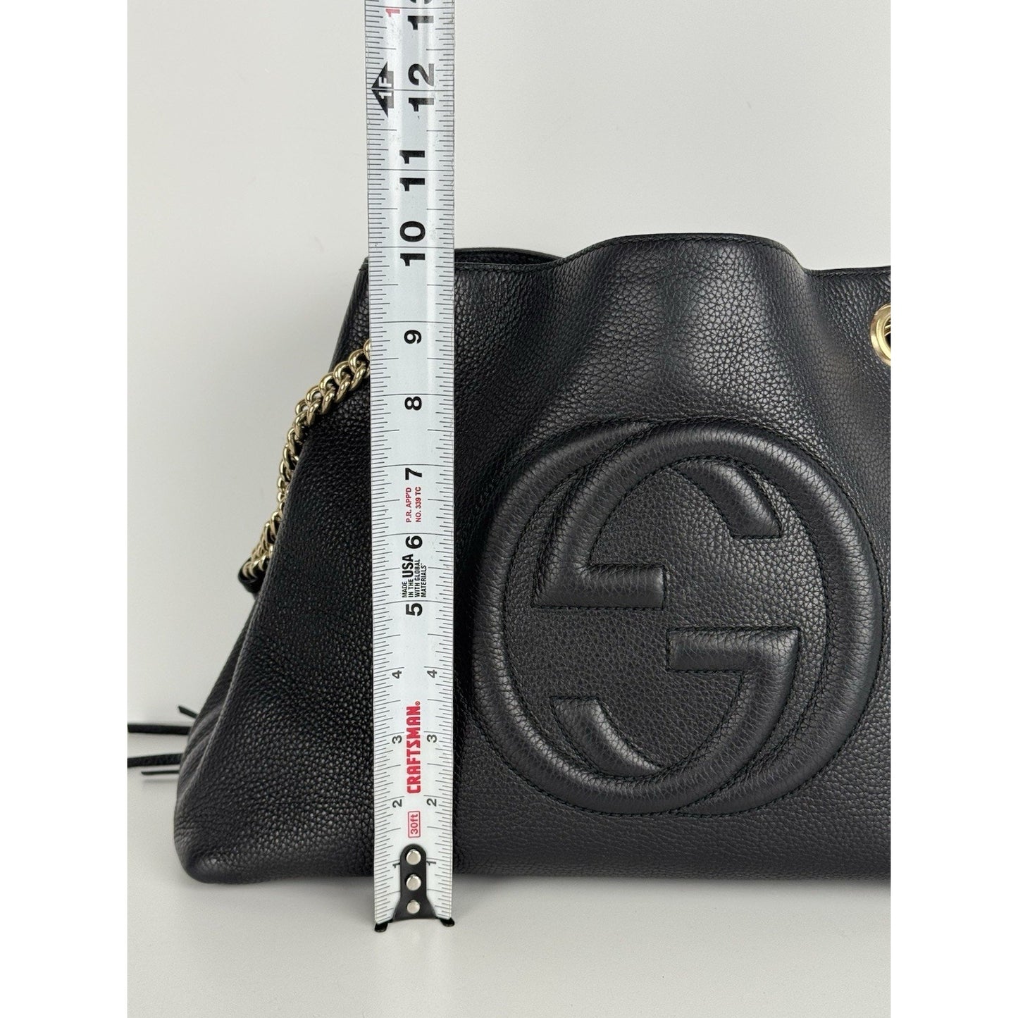 Gucci Soho Black Pebbled Leather Chain Tote Bag C-7