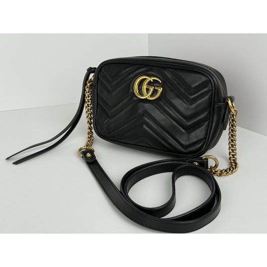 Gucci Marmont GG Black Leather Small Camera Women's Crossbody Bag