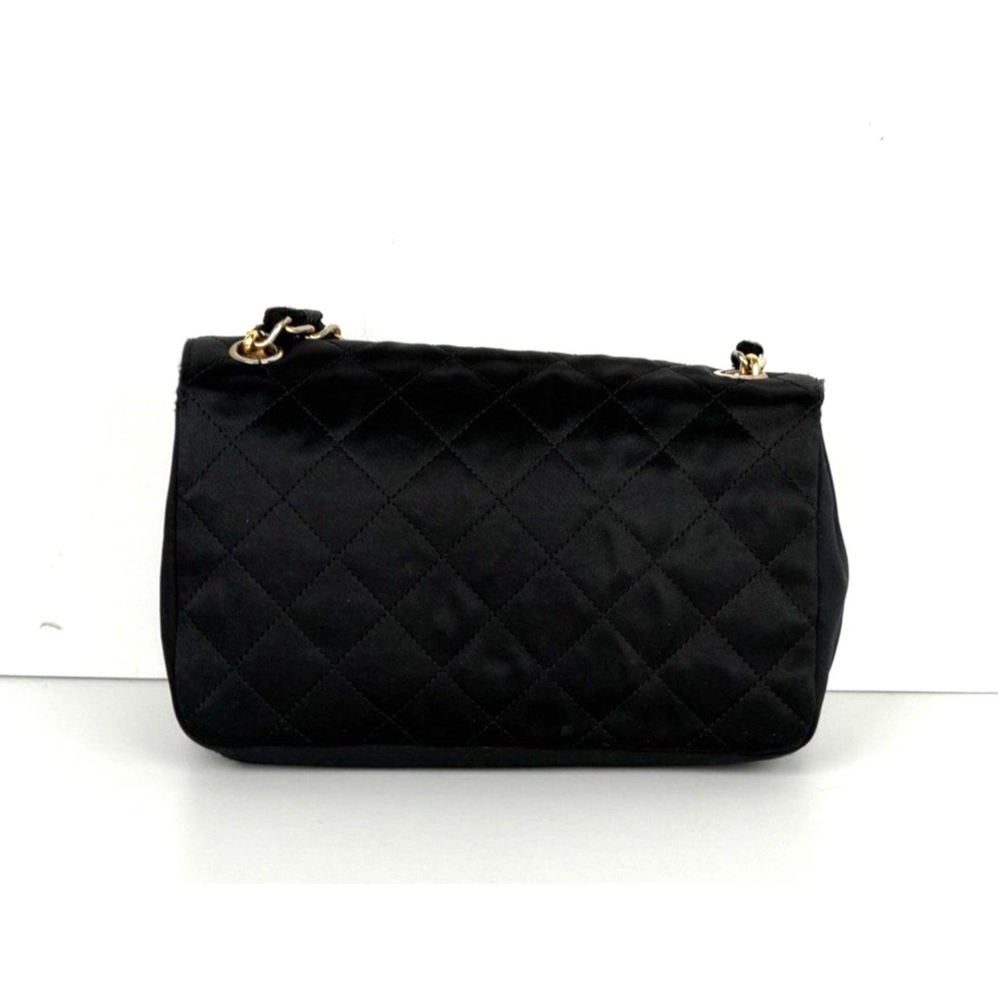 Chanel Satin Quilted CC Flap Mini Bag Vintage in Black with Gold HW E8