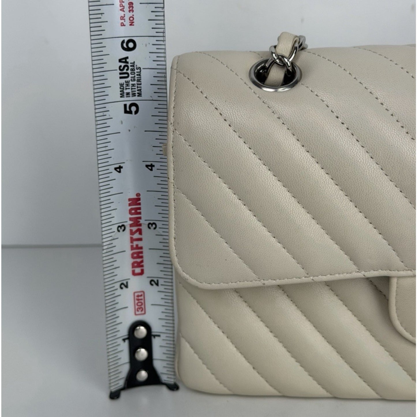 Chanel Small Classic Double Flap Shoulder Bag in Chevron Ivory Leather 2021 U2