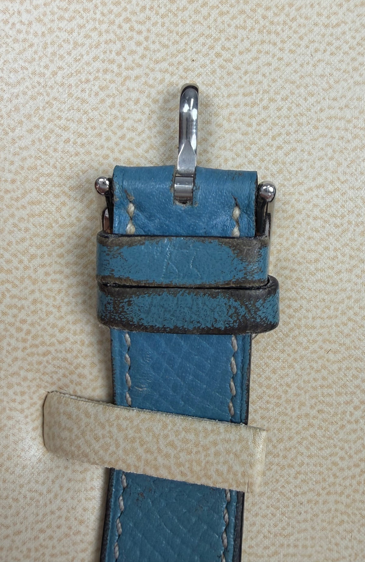 Hermes Heure H Watch 21mm in H-Shaped Stainless Steel Blue Leather Strap Y
