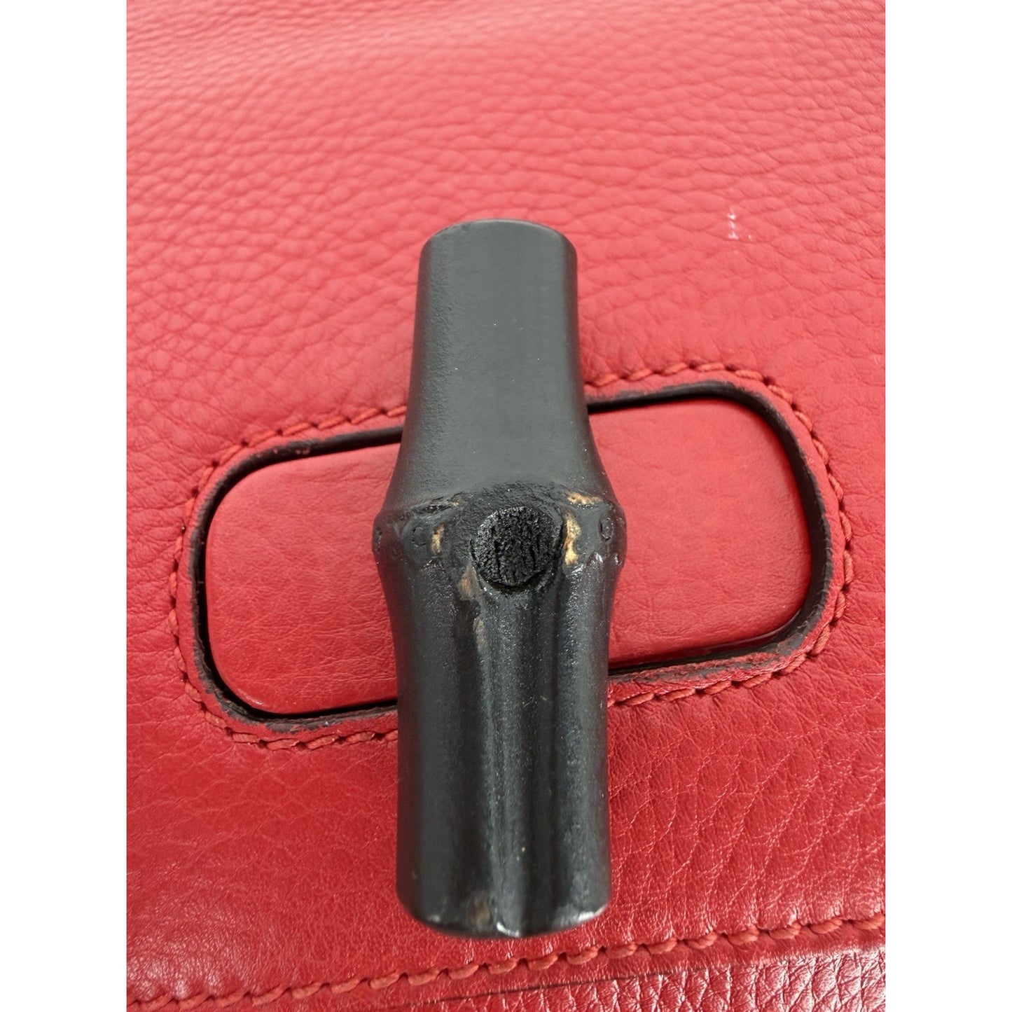 Gucci Bamboo Daily Clutch Red Leather & Black Bamboo Turn-Lock Closure S
