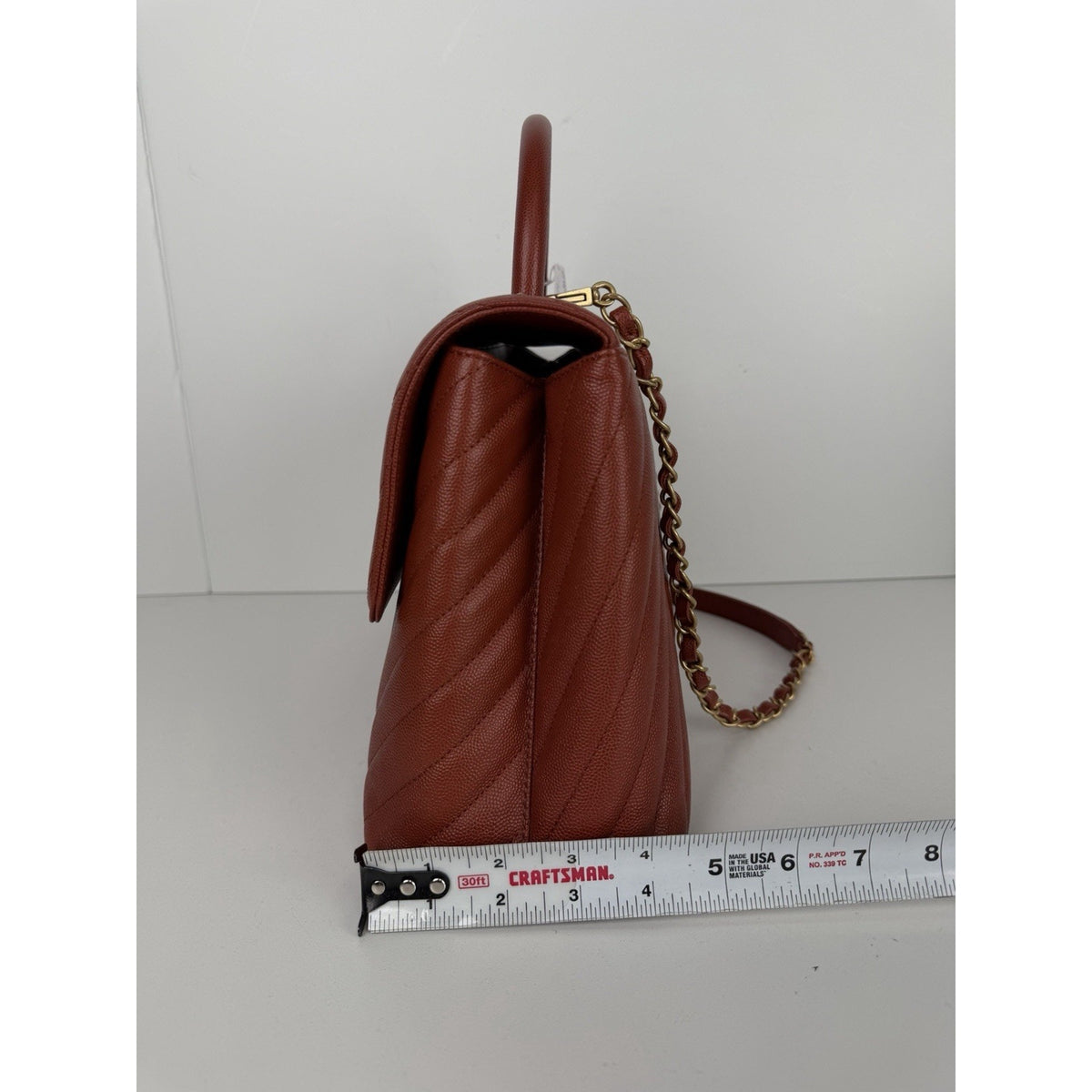 Chanel Chevron Quilted Coco Handle Flap Medium Bag in Rich Brick-Red 2018 D5