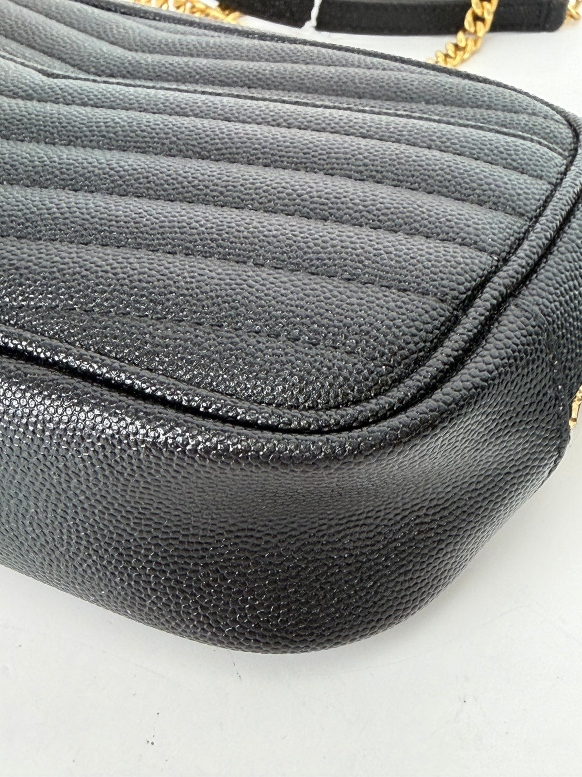 Saint Laurent Lou Camera Bag Mini in Black Grain De Poudre Leather YS-11