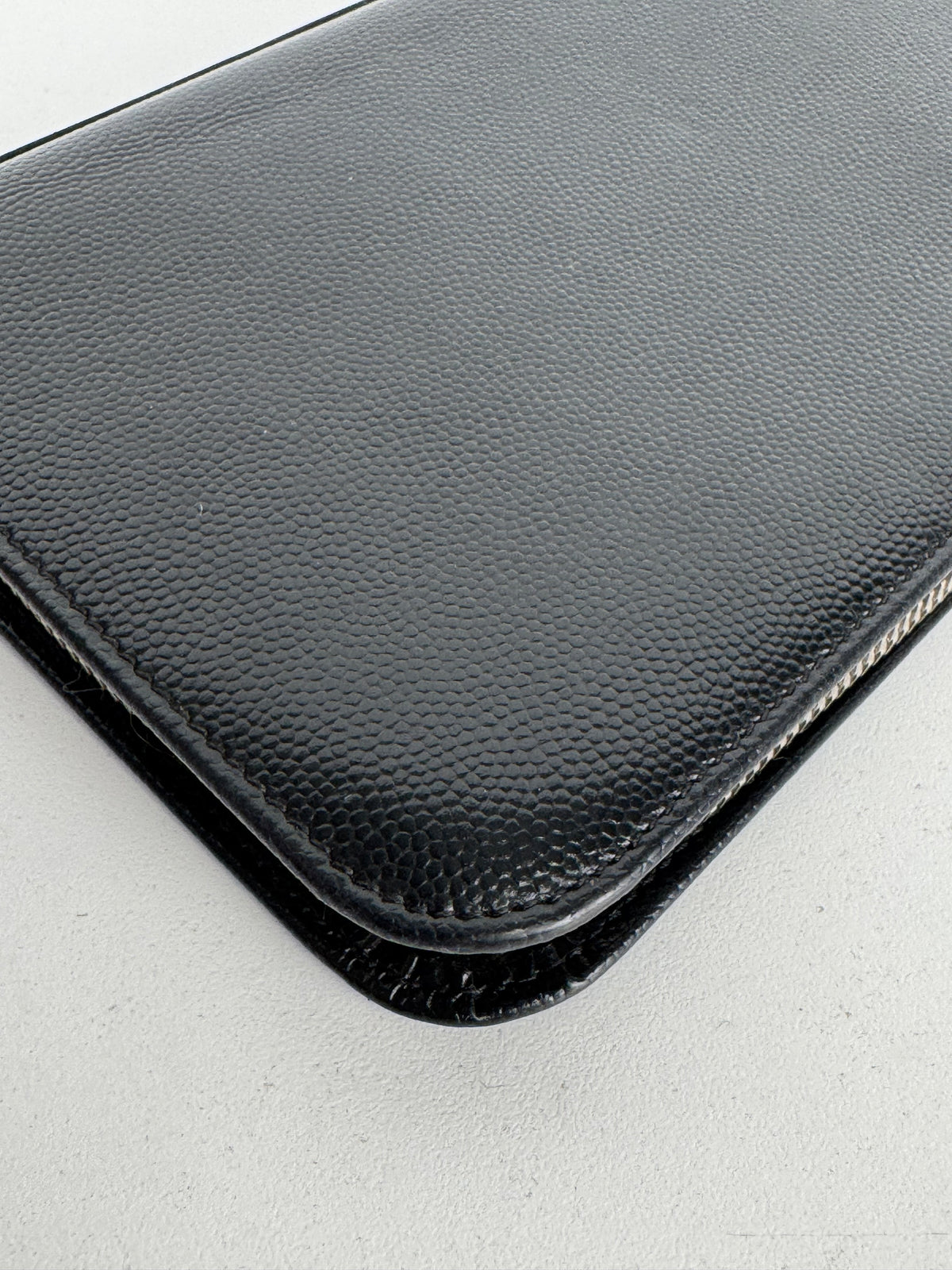 Saint Laurent Zip Around Wallet in Black Grain de Poudre Embossed Leather K3