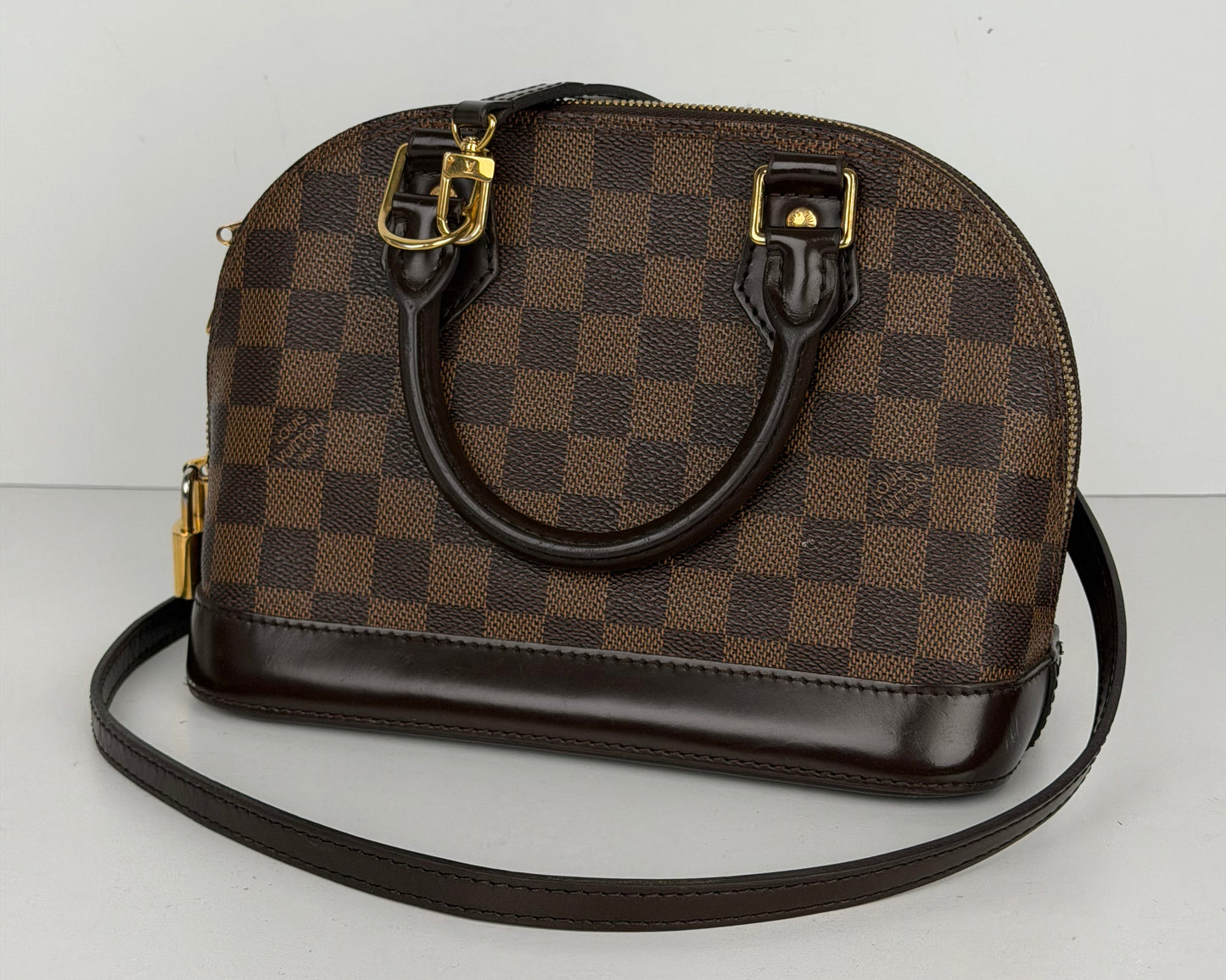 Louis Vuitton Alma BB Handbag in Damier Ebene Coated Canvas with Brown Leather Trim 2017 YS12