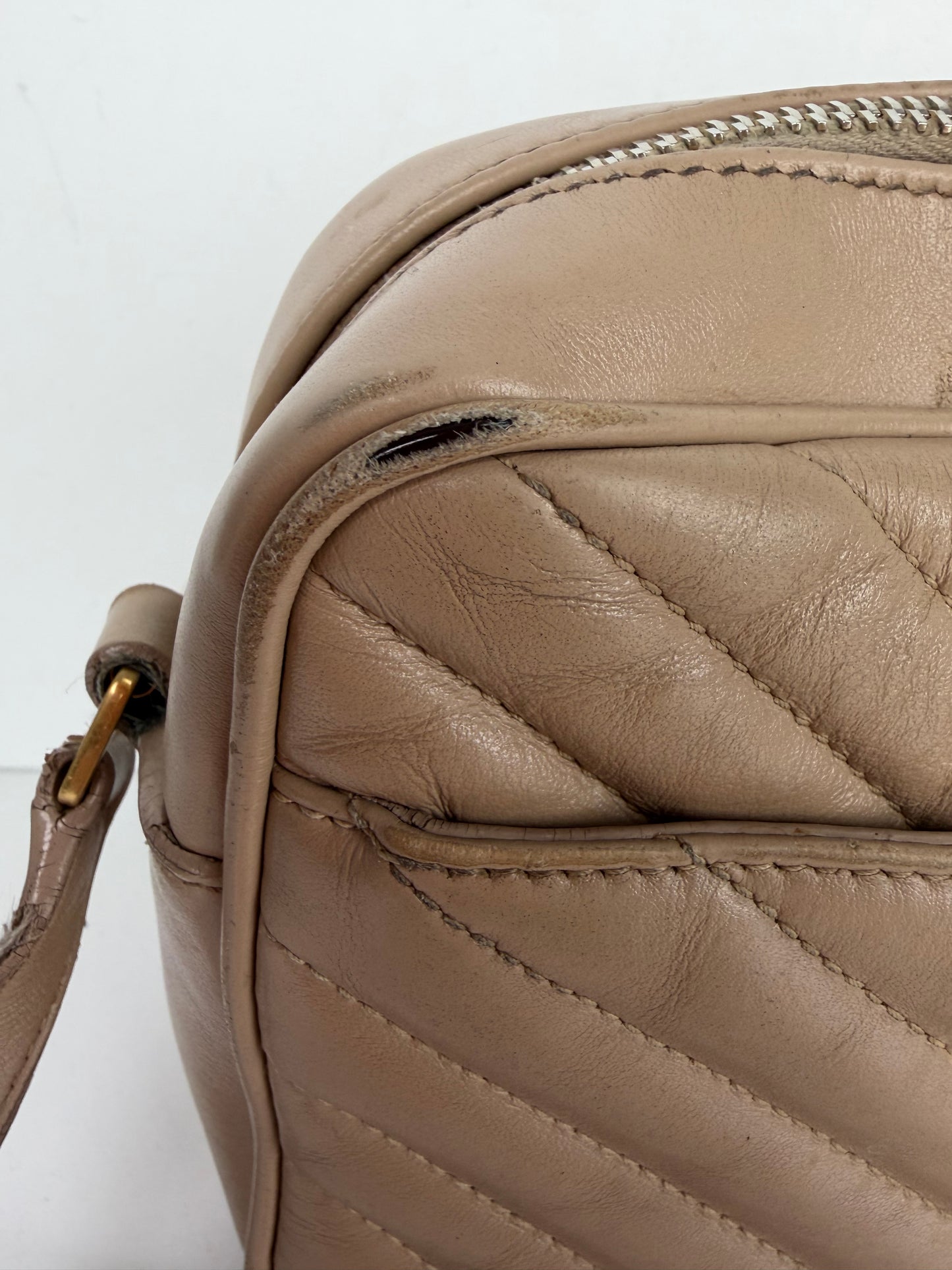 Saint Laurent Matelasse Monogram Lou Camera Bag Small in Beige Leather YS-08