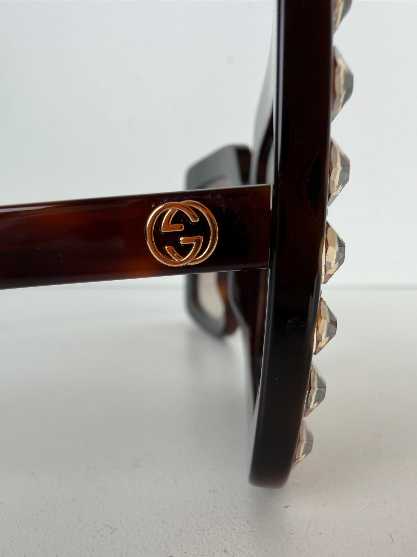 Gucci GG0148S Oversized Square Sunglasses in Tortoise Frame with Crystal Accents YK-3