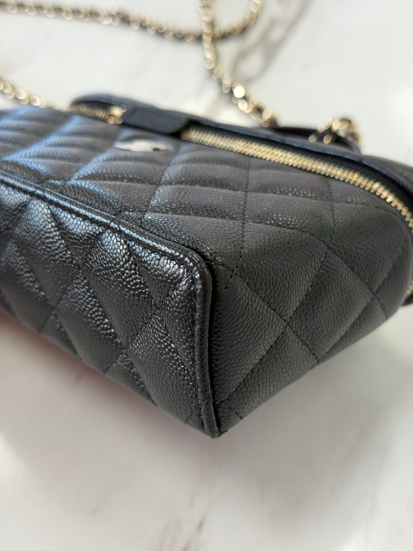 Chanel Caviar Quilted Top Handle Slim Vanity Case with Chain