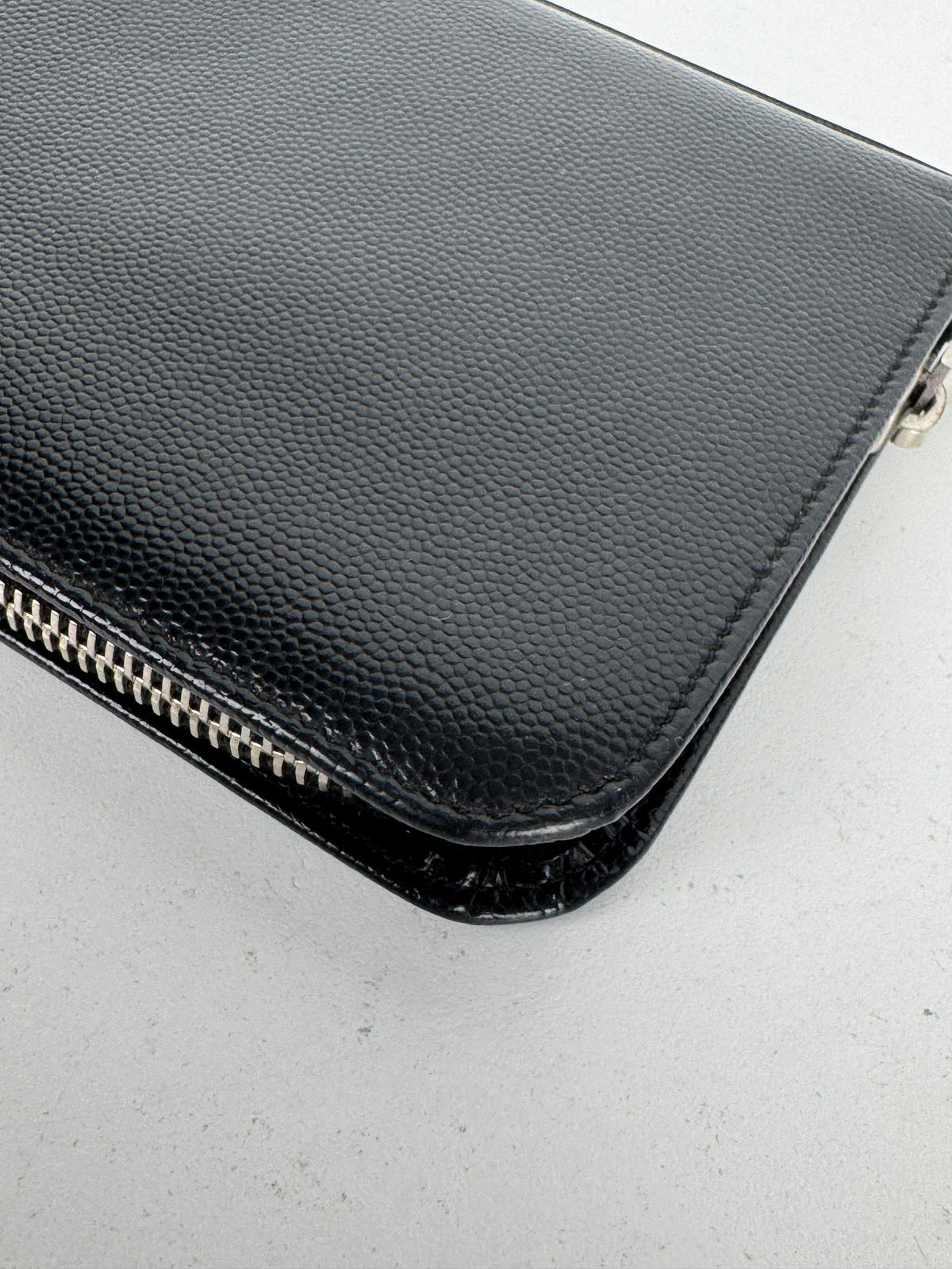 Saint Laurent Zip Around Wallet in Black Grain de Poudre Embossed Leather K3