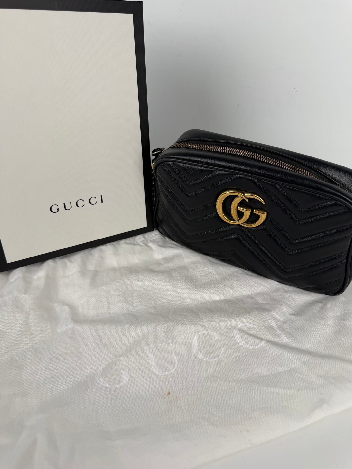 Gucci GG Marmont Small Camera Bag in Black Quilted Leather S