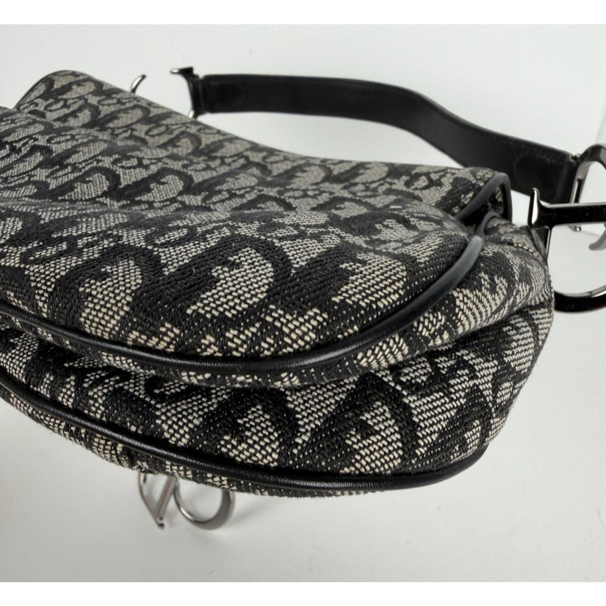Christian Dior Monogram Double Saddle Bag Black Canvas Vintage John Galliano D4