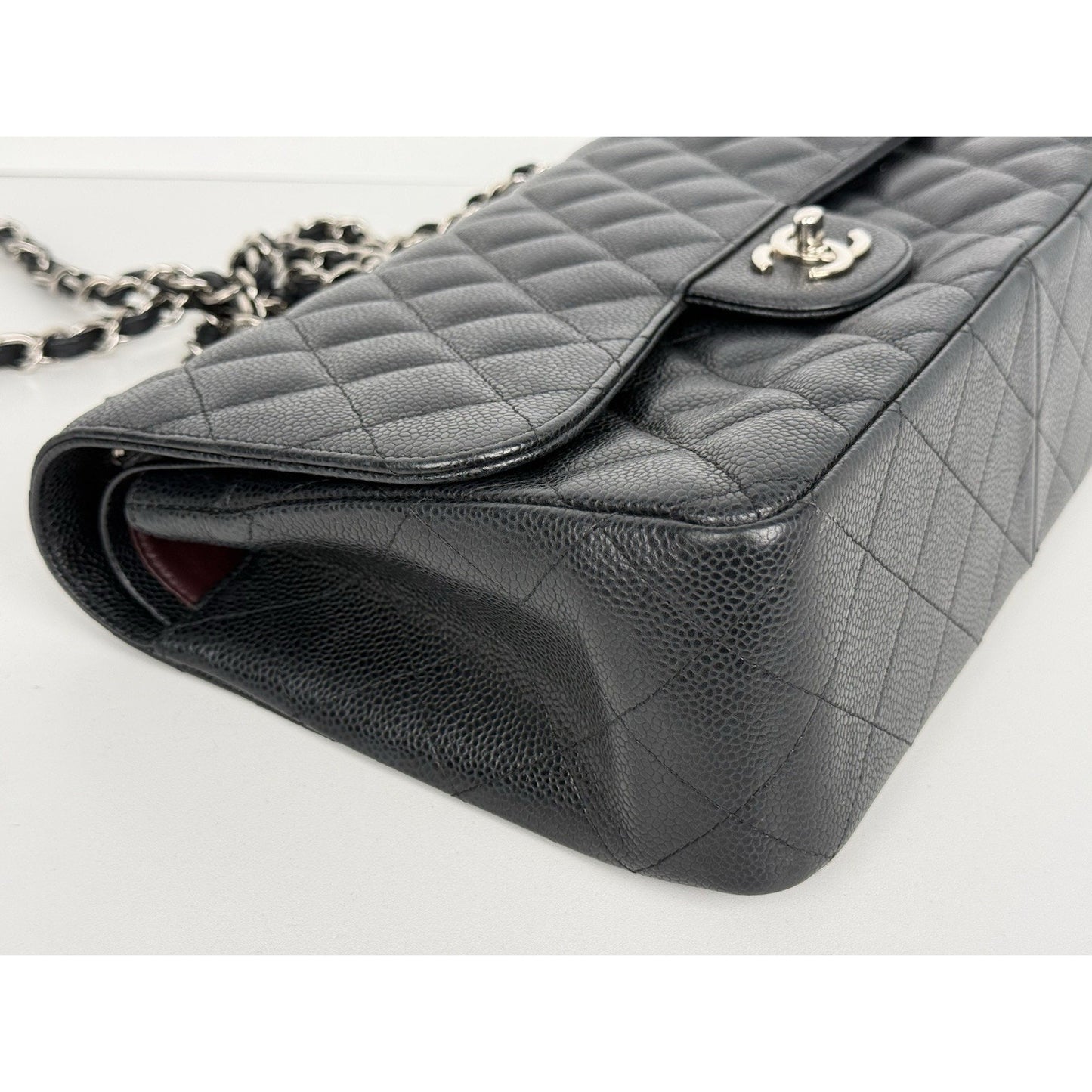 Chanel Classic Caviar Jumbo Double Flap Bag Black with Silver Hardware B-2